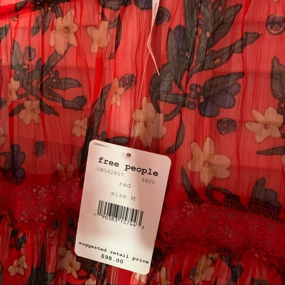 Free people sheer adorable red flowy top NWT - Picture 2 of 5